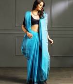 Blue hand woven cotton saree