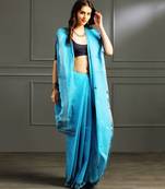 Blue hand woven cotton saree