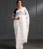 White hand woven jamdani silk saree