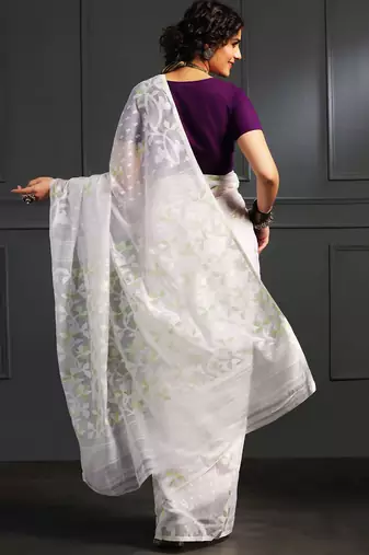 White hand woven jamdani silk saree