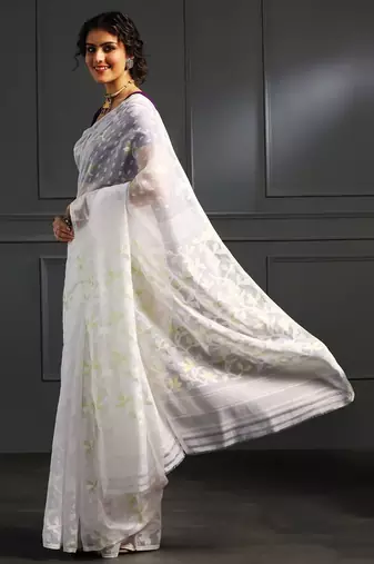 White hand woven jamdani silk saree