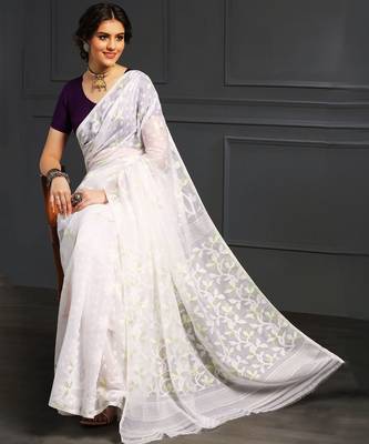 White hand woven jamdani silk saree 4