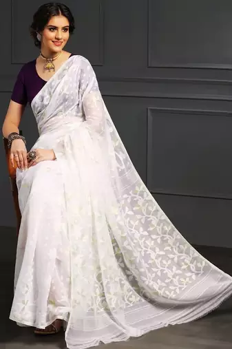 White hand woven jamdani silk saree