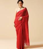 Red hand woven jamdani silk saree