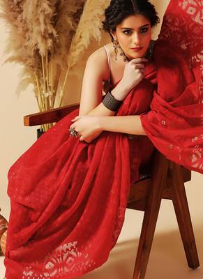 Red hand woven jamdani silk saree 2
