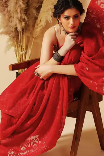 Red hand woven jamdani silk saree