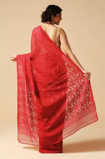 Red hand woven jamdani silk saree