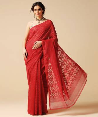 Red hand woven jamdani silk saree 5