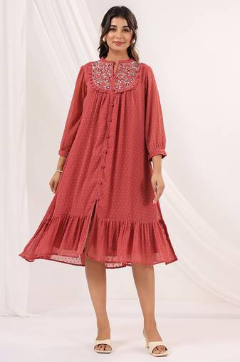 women's mauve dobby chiffon embroidered a-line dress