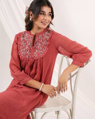 women's mauve dobby chiffon embroidered a-line dress 3