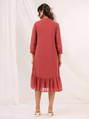 women's mauve dobby chiffon embroidered a-line dress 4