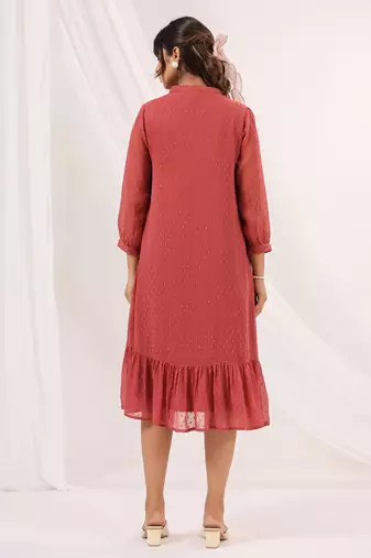 women's mauve dobby chiffon embroidered a-line dress