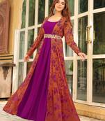 women's pink georgette floral printed embroidered belted dress with jacket