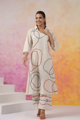 Off white colour with emboidery with khadi cotton stitch for women 1