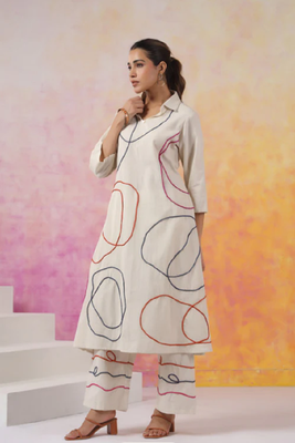 Off white colour with emboidery with khadi cotton stitch for women 2