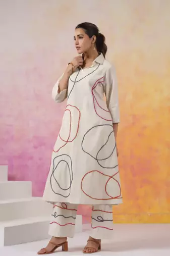 Off white colour with emboidery with khadi cotton stitch for women