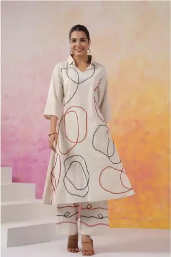 Off white colour with emboidery with khadi cotton stitch for women