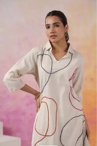 Off white colour with emboidery with khadi cotton stitch for women
