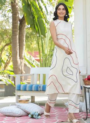 Off white colour with emboidery with khadi cotton stitch for women 1