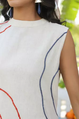 Off white colour with emboidery with khadi cotton stitch for women
