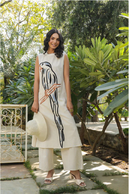 Off white colour with emboidery with khadi cotton stitch for women 1