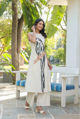 Off white colour with emboidery with khadi cotton stitch for women 2