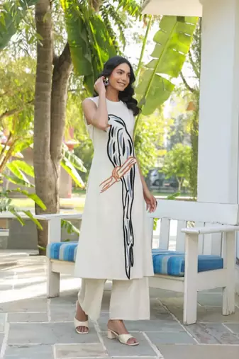 Off white colour with emboidery with khadi cotton stitch for women