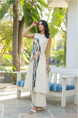 Off white colour with emboidery with khadi cotton stitch for women 5