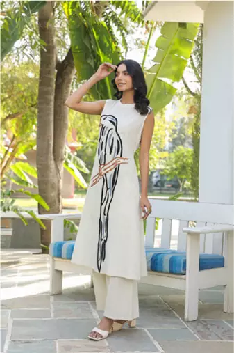 Off white colour with emboidery with khadi cotton stitch for women