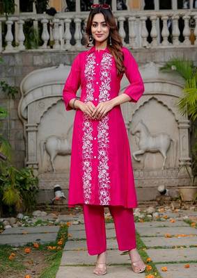 Pink colour with emboidery with cotton stitch for women 1
