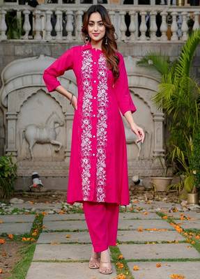 Pink colour with emboidery with cotton stitch for women 2