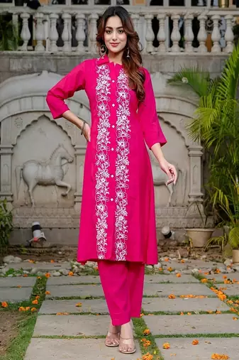 Pink colour with emboidery with cotton stitch for women