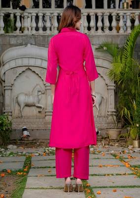 Pink colour with emboidery with cotton stitch for women 3