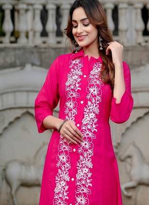 Pink colour with emboidery with cotton stitch for women 4