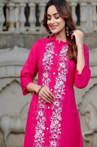 Pink colour with emboidery with cotton stitch for women