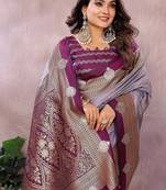 Lavender Color Zari Weaving Kalamkari Silk Saree