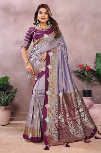 Lavender Color Zari Weaving Kalamkari Silk Saree