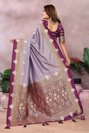Lavender Color Zari Weaving Kalamkari Silk Saree