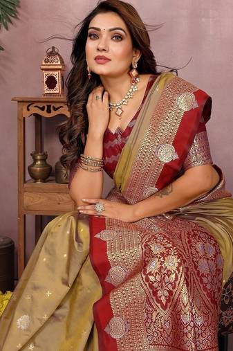 Dark Mustard Color Zari Weaving Kalamkari Silk Saree