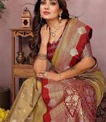 Dark Mustard Color Zari Weaving Kalamkari Silk Saree