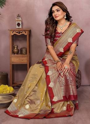 Dark Mustard Color Zari Weaving Kalamkari Silk Saree 2