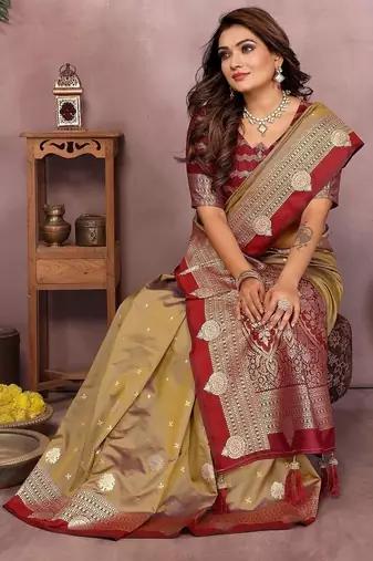 Dark Mustard Color Zari Weaving Kalamkari Silk Saree