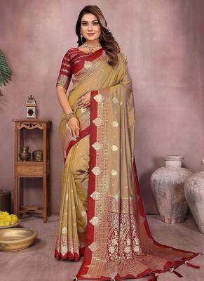 Dark Mustard Color Zari Weaving Kalamkari Silk Saree 3