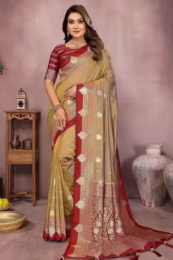 Dark Mustard Color Zari Weaving Kalamkari Silk Saree