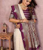 Off White Color Zari Weaving Kalamkari Silk Saree