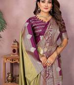 Olive Color Zari Weaving Kalamkari Silk Saree