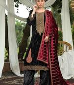 Unstitched Black Red Designer Velvet Pakistani Suit Set