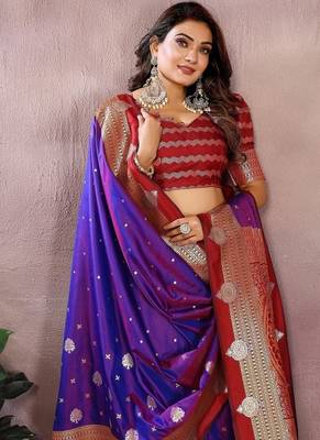 Purple Color Zari Weaving Kalamkari Silk Saree 1