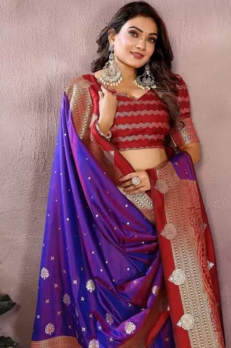 Purple Color Zari Weaving Kalamkari Silk Saree