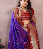 Purple Color Zari Weaving Kalamkari Silk Saree